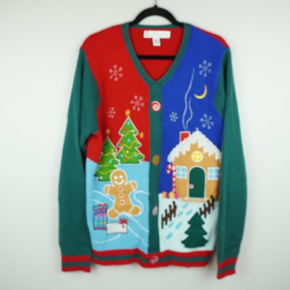 Jolly Sweaters Christmas Theme V-Neck‎ Sweater Size Medium